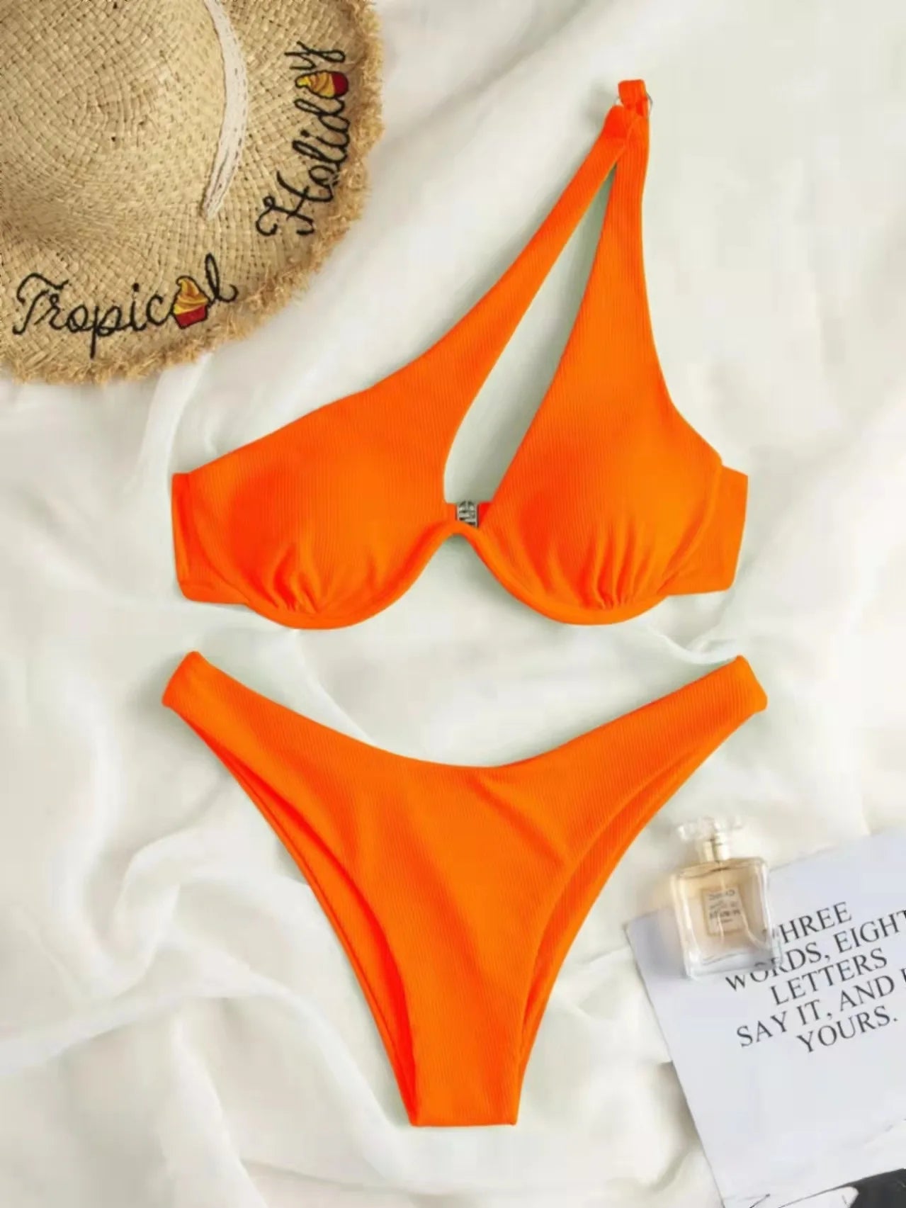 2023 One Shoulder Bikini Set Sexy Bikinis Swimsuits Cut Out Women's 2 Peices Swimwear Biquini Summer Bathing Suits Push Up Beach Orange