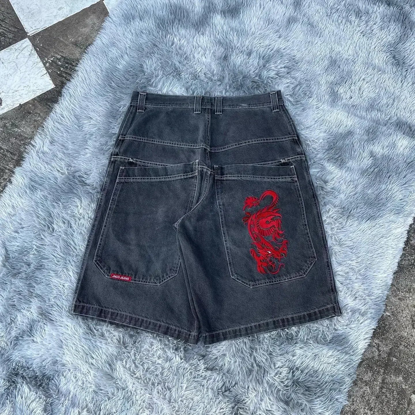 JNCO baggy Denim Shorts Harajuku Y2K jeans Hip Hop vintage pattern Summer New Men Women Gothic Men Basketball Shorts Streetwear 8