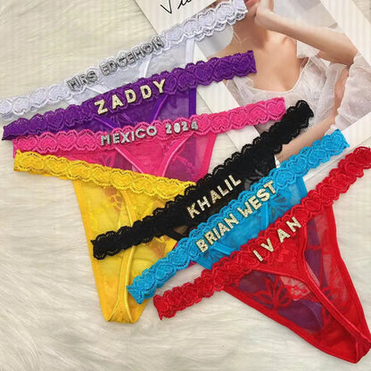 Custom Name Thong Panties with Crystal Letters Customized Thongs Personalized Underwear Sexy G-String Tanga Bikini Jewelry Gift