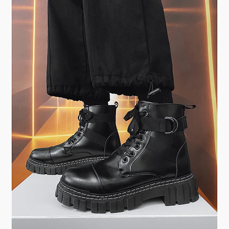 Brand Design 2022 Autumn and Winter Men Shoes High-top British Style Trend Motorcycle Leather Boots New Tooling Boots Men Boots