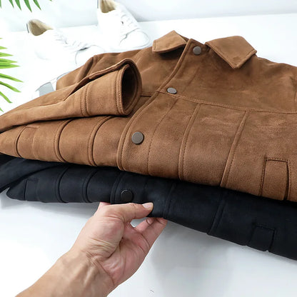 Men's Jacket Suede Lapel Single Breasted Long Sleve Outerwear & Coats Spring Autumn Fashion Streetwear Menswear Cardigan