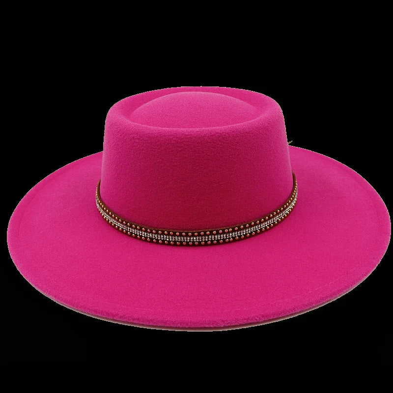 Pink fedora hat 8cm concave convex top women's jazz hat men's classic flat top fedora hat classic шляпа женская