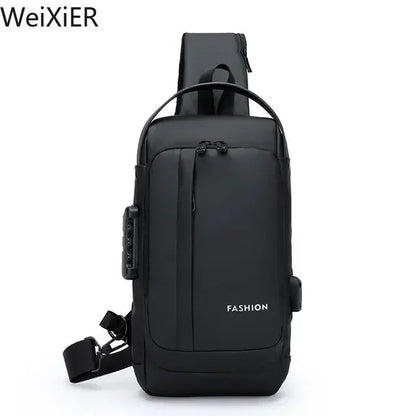 Men Anti Theft Chest Bag Shoulder Bags USB Charging Crossbody Package School Short Trip Messengers Bags Men's Oxford Sling Pack 1818 Black