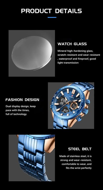 LIGE Quartz Wrist Watches for Men Fashion Military Analog Digital Watch Men Sport Waterproof Dual Display Watch Men Reloj Hombre