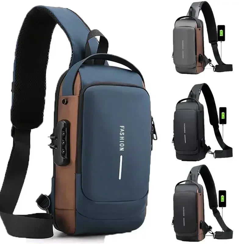 Men Anti Theft Chest Bag Shoulder Bags USB Charging Crossbody Package School Short Trip Messengers Bags Men's Oxford Sling Pack