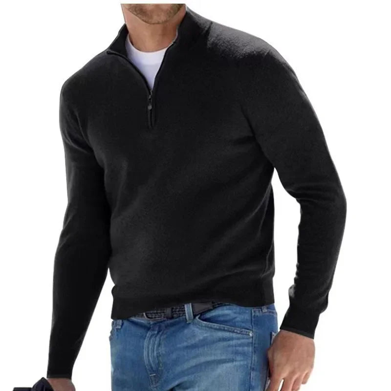 Men's Autumn Solid Color Jumper Half Zipper Casual Sweater Slim V-neck Long Sleeve Men's Sweatshirt Winter Shirt