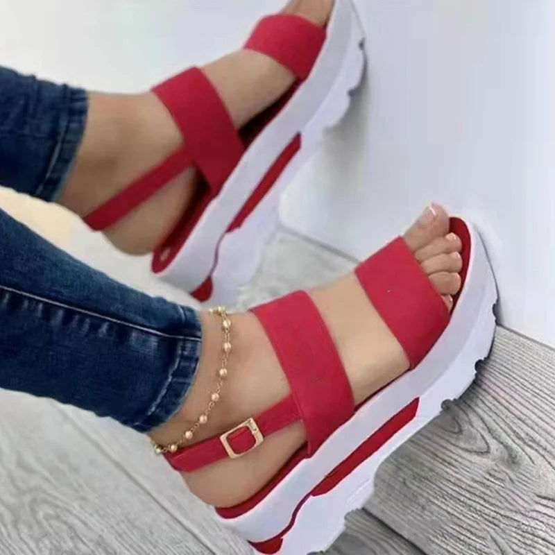 Women Shoes Spring Summer Sandals Peep Toe Shoes For Women Retro Women's Shoes Lightweight Sandals Platform Solid Color Footwear Red