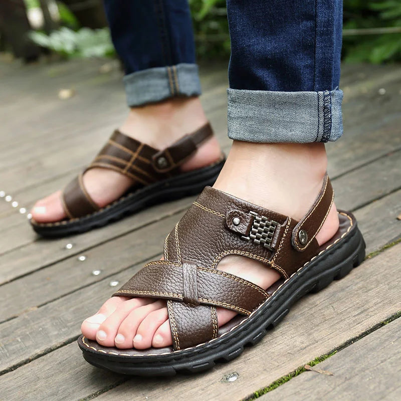 New arrivel noble Men's Sandals Non-slip Genuine Leather Sandals Soft Slippers Flat For Mens Casual Shoes Sandalias MSA516