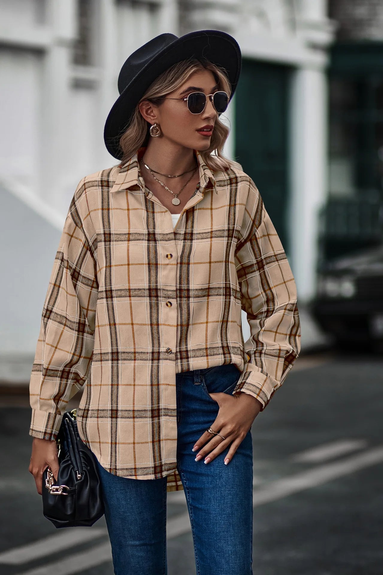 2024 New Spring Autumn Women Blouses Tops Female Casual Loose Boyfriend Plaid Shirt Women Long-sleeve Lapel Tops 2XL Shirts