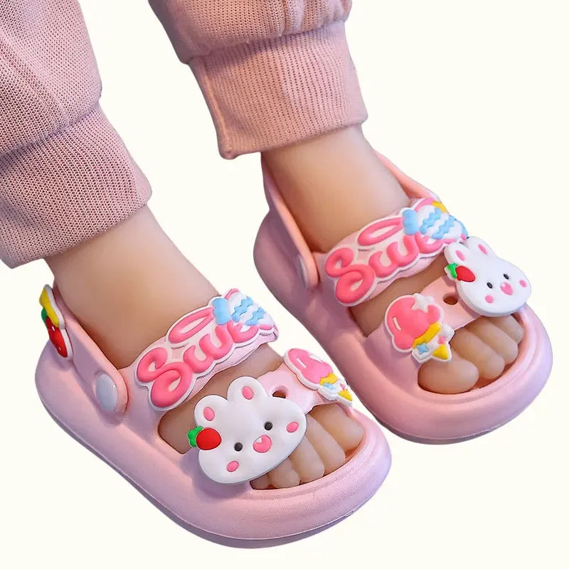 Children Sandals Slippers Soft Anti-Skid Cartoon rabbit panda DIY Design Hole Baby For Boys Girls Summer Kids Sandy Beach Shoe