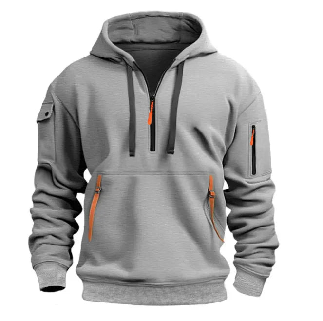 New Men's Leisure Sports Pullover Multi Zipper Arm Pocket Hoodie Set Autumn/Winter Fashion Hoodie Hoodie Men's Loose Coat 2024