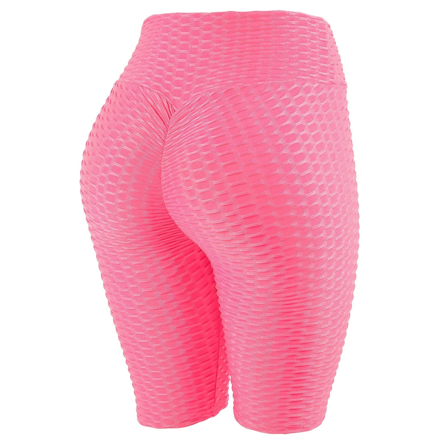 Women's Scrunch Butt Sports Shorts Honeycomb Textured Wide Waistband Biker Anti Cellulite Plain Leggings Running Tights Pink