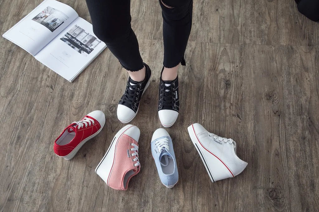 Shoes Women New Woman Wedge Canvas Vulcanize Shoes Platform Breathable Canvas Shoes Casual Students Candy Color Wedge Sneakers