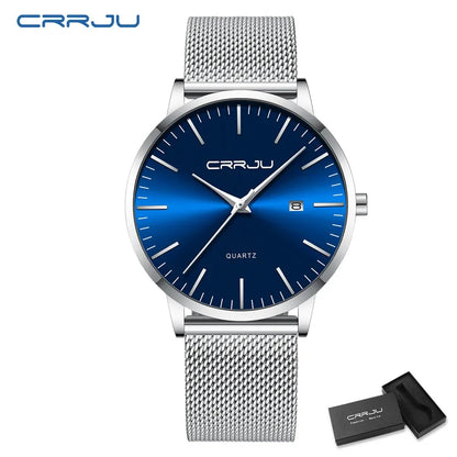 CRRJU Watch for Men, Stainless Steel 40mm with Mesh Strap Mens Watches,Classic Ultra Slim 7mm Men's Wrist Watches Automatic