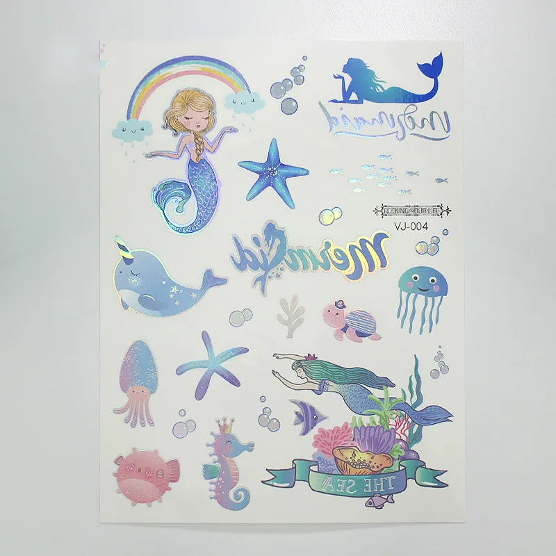 Mermaid Bronzing Cartoon Children's Metallic Gold Body Temporary Flash Tattoos For Kids Glitter Tattoo cute Stickers 160*120MM NO.23