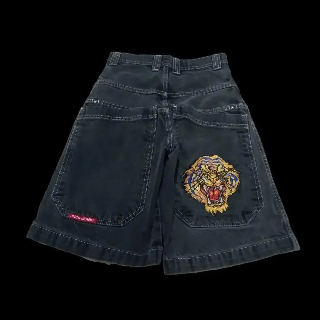 JNCO baggy Denim Shorts Harajuku Y2K jeans Hip Hop vintage pattern Summer New Men Women Gothic Men Basketball Shorts Streetwear 1