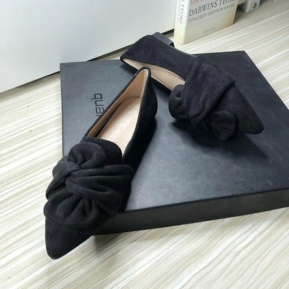 Flat Shoes for Women Suede Velvet Spring Summer Casual Shoes Women Flats Bow Flower Pointed Scoop Shoes Slip on Size 33 34 43