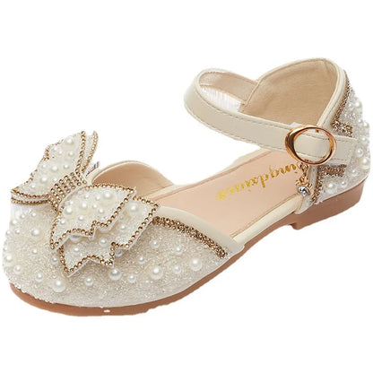 Lovely New Summer Girls Sandals Cute Bow Pearl Sequins Kids Princess Shoes Flat Heels Dancing Shoes Size 21-36