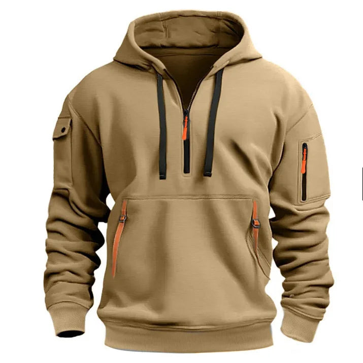 New Men's Leisure Sports Pullover Multi Zipper Arm Pocket Hoodie Set Autumn/Winter Fashion Hoodie Hoodie Men's Loose Coat 2024