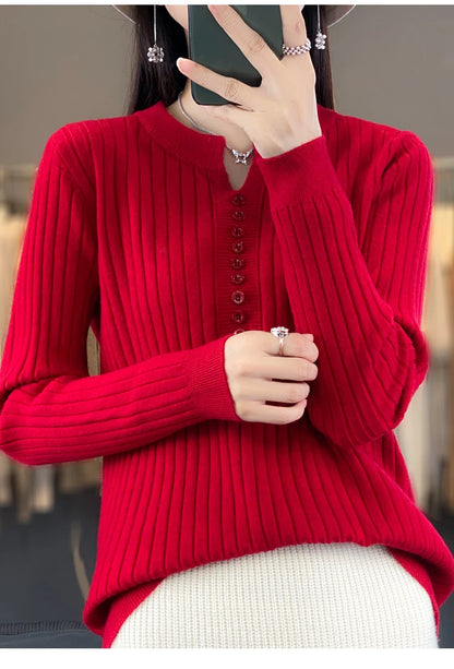 Women's Sweater Autumn/Winter New Solid Color Knitwear V-Neck Pullover Ladies Clothes Fashion Blouse Korean Style Loose Tops