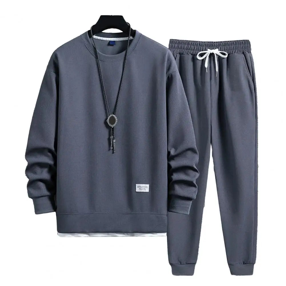 Men Tracksuit Set Jogging Suit with Pockets Cozy Sportswear Set 2-piece Sweatshirt Pants Ensemble with Elastic Waist for Autumn Dark Gray