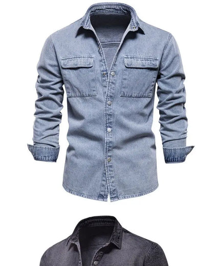 Elastic Cotton Denim Shirt Men Long Sleeve Quality Cowboy Shirts for Men Casual Slim Fit Mens  Clothing