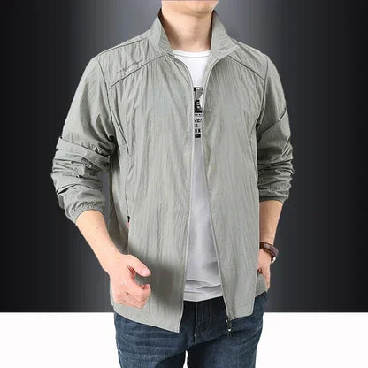 New Outdoor Sunscreen Jacket Summer Ultra Light and Thin Coat Men's Windbreaker Outdoor Sports Jacket Quick Dry Skincare Top 2218-Light Grey