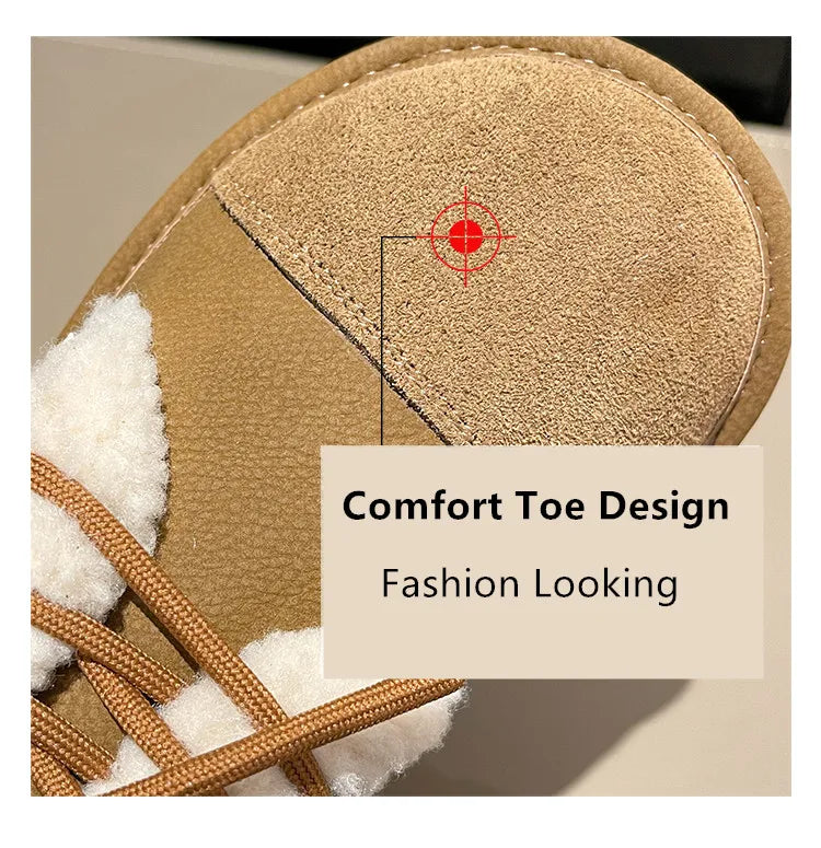 Fashion khaki Winter Shoes Women Low-cut Plush Flat Shoes for Women Non-slip Outdoor Female Cotton Shoes Cozy Fur Ladies Loafers