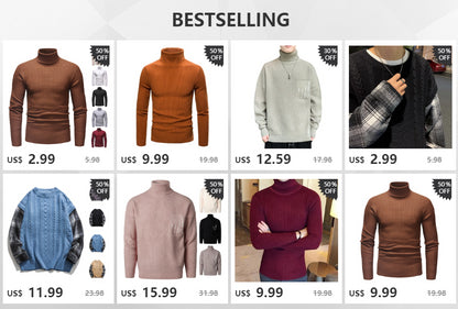 Winter Men's High Quality Turtleneck Sweater Thicken Sweater Casual Pullover