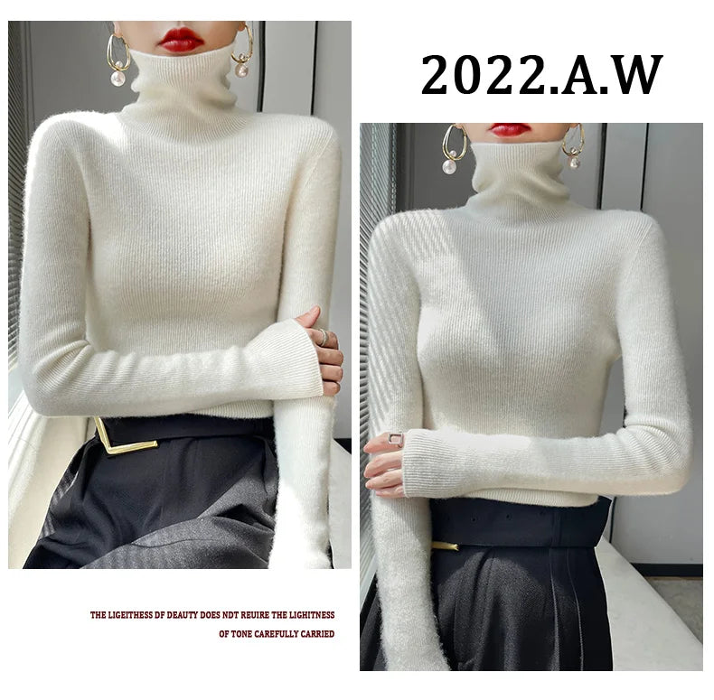 2022 Autumn Winter Cashmere  Sweater Women's Pullover Turtleneck  Casual Fashion Pure Color Cashmere sweater women