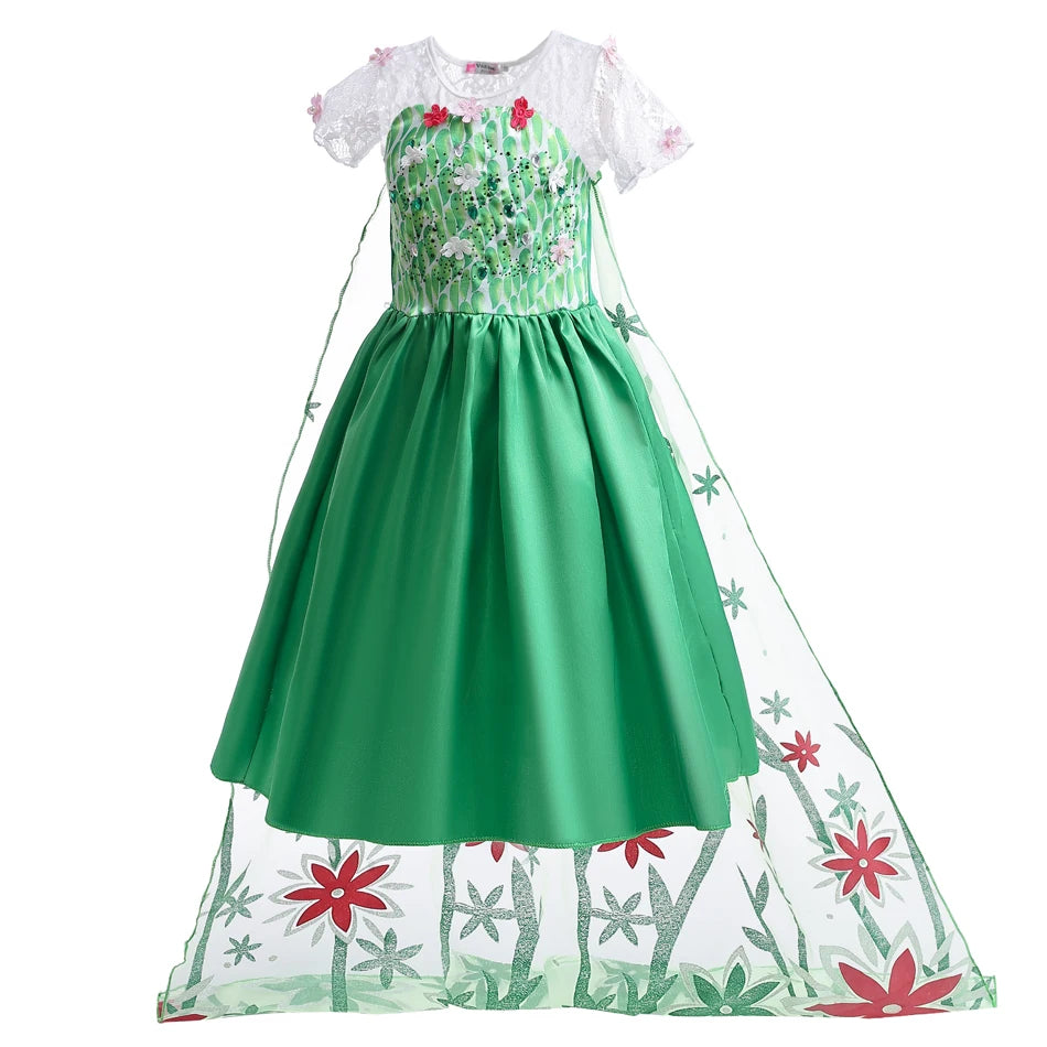 Elsa Dress Girl Princess Dress Cosplay Costume Dresses Baby Kids Clothes Fantasia Vestidos Green For Children