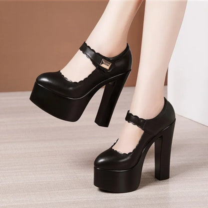 15cm Small Size 32-43 Extremem Block High Heels Shoes 2024 Fall Shallow Thick Chunky Platform Shoes Women Pumps Sexy Model Party