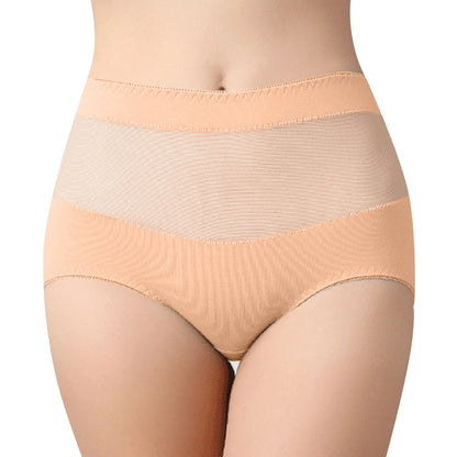 Push Up Ladies Cotton High Waist Hip-Lift Sexy Panties High-Elasticity Mesh Seamless Lace Triangular Women Plus Size Underwear Beige