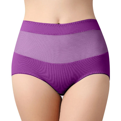 Push Up Ladies Cotton High Waist Hip-Lift Sexy Panties High-Elasticity Mesh Seamless Lace Triangular Women Plus Size Underwear Purple