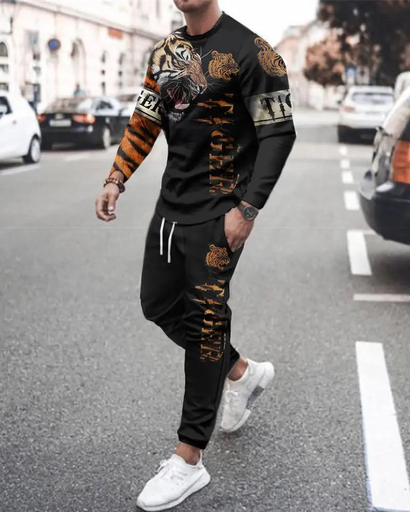 The Lion 3d Printed Men's Round Neck Tracksuit Sets Casual Long Sleeve Pants 2pcs Sets Oversized Pullover Fashion Men Clothing HHTZZ2D2315134