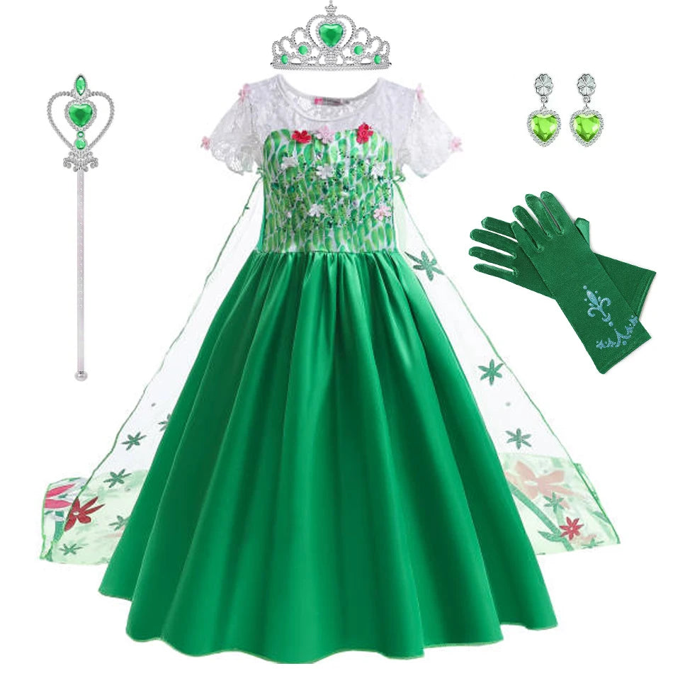 Elsa Dress Girl Princess Dress Cosplay Costume Dresses Baby Kids Clothes Fantasia Vestidos Green For Children