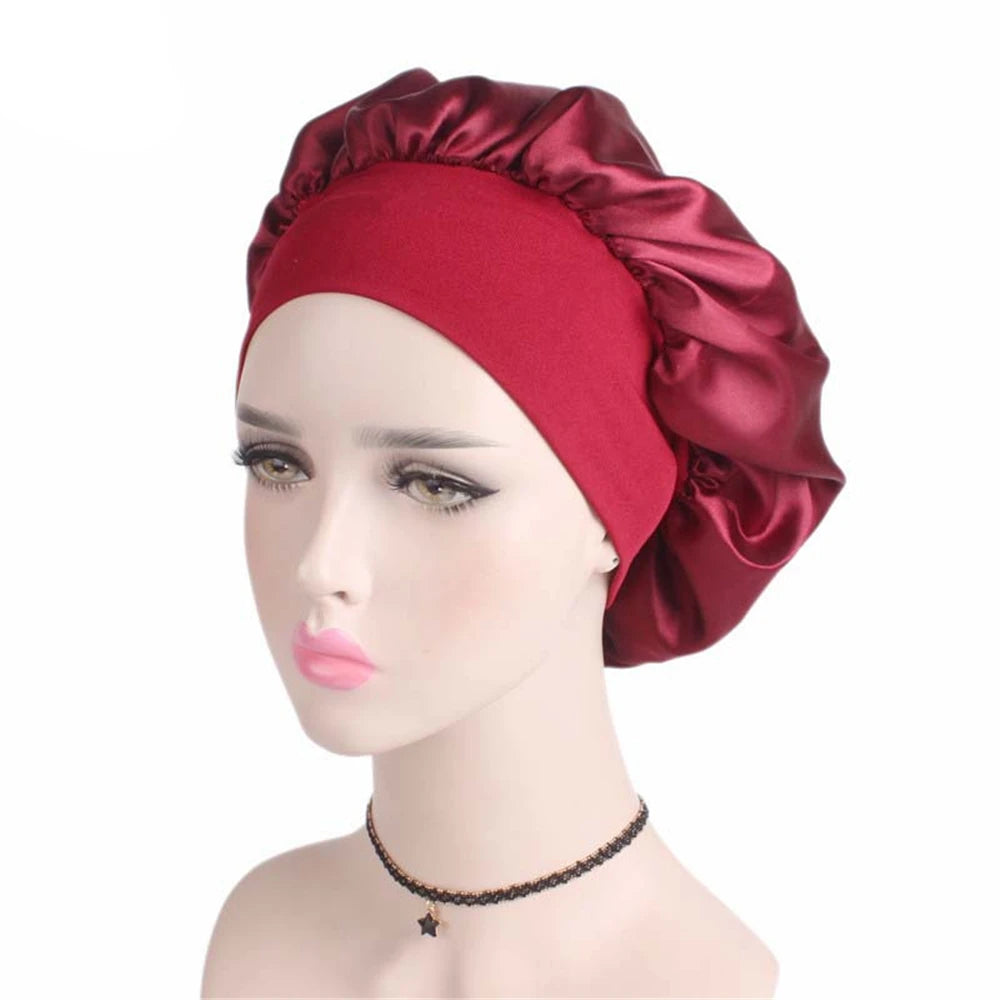 Newly Women's Satin Solid Sleeping Hat Night Hair Care Bonnet Nightcap For Women Men Unisex Cap