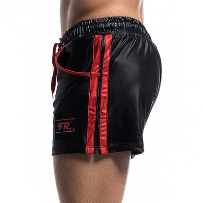 Men Casual Shorts PU Leather Quick Dry Swimwear Pocket Sports Gym Loose Running Trunks Swimming Board Shorts Surffing Shorts