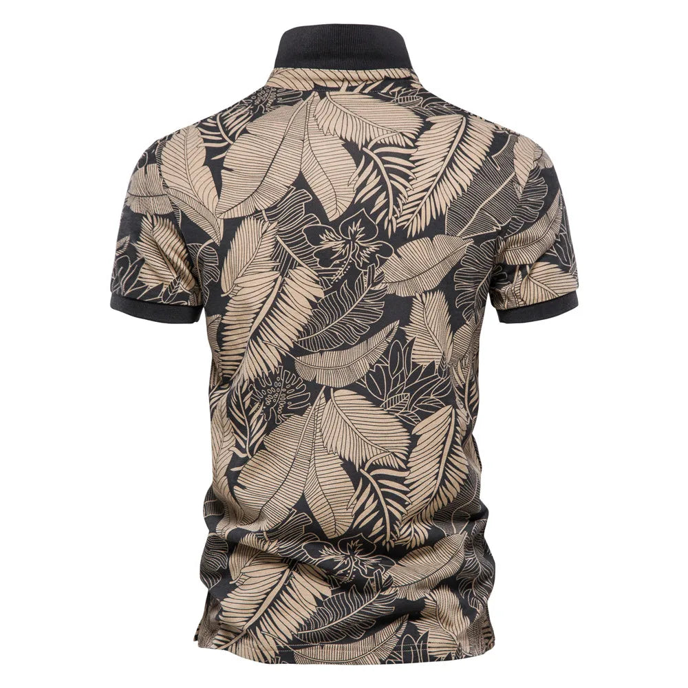 AIOPESON Hawaii Style Polo Shirts for Men 100% Cotton Short Sleeve Quality Leaf Printed Men's Polos T Shirts Summer Men Clothing