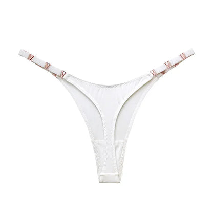 Ice Silk Sexy Satin G-string T Pants Fitness Thongs Women's Underwear Hip Lift Briefs Low Rise Panties High Fork Intimates New White 1pc