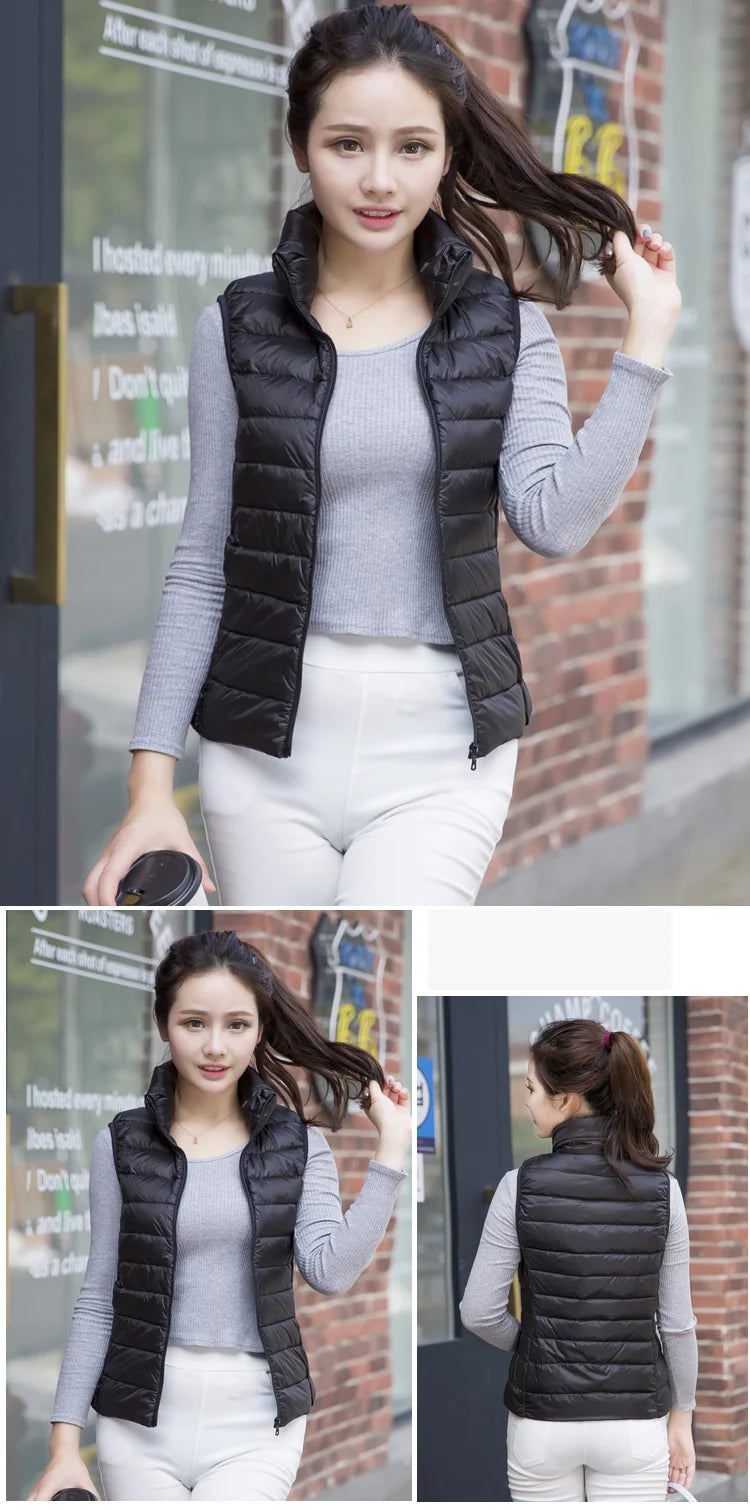 2023 New Women Sleeveless Women Slim Ultra Light Down Jacket Girl Portable Lightweight Vests Windproof Warm Waistcoat