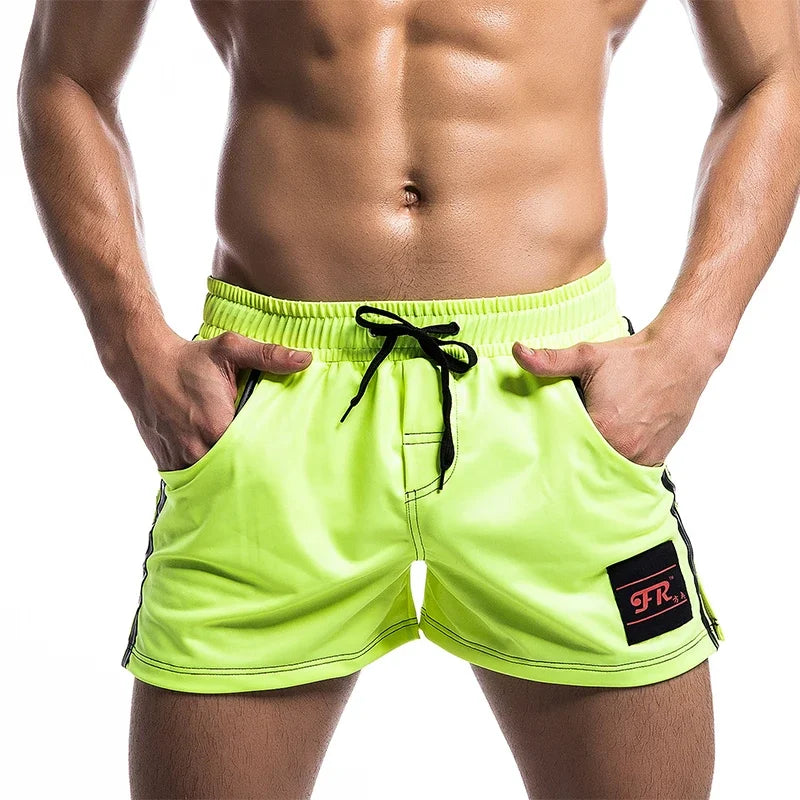 Men Casual Shorts PU Leather Quick Dry Swimwear Pocket Sports Gym Loose Running Trunks Swimming Board Shorts Surffing Shorts green