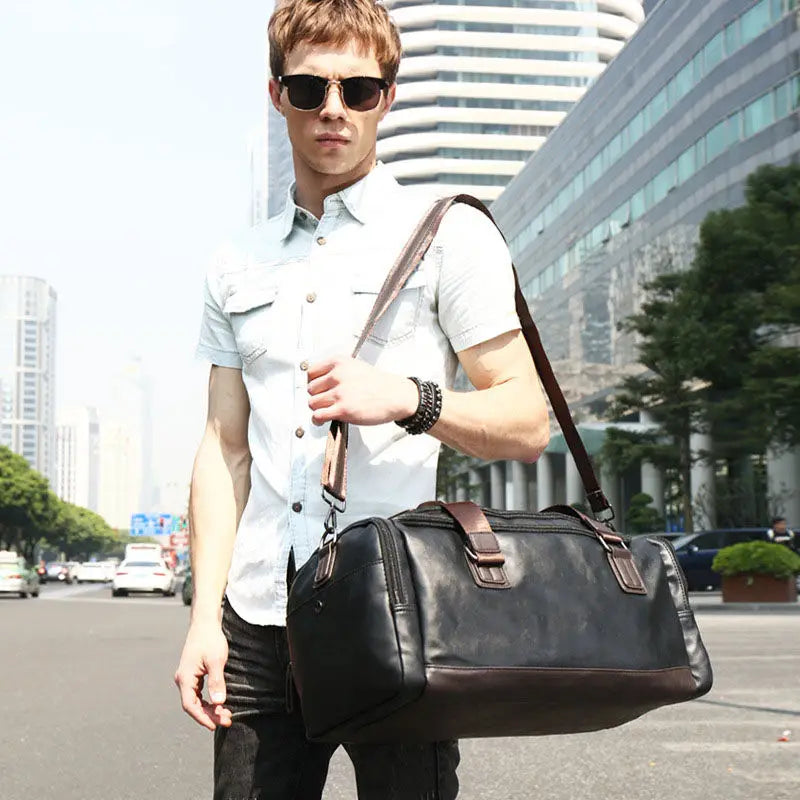 Men's PU Leather Gym Bag Sports Bags Duffel Travel Luggage Tote Handbags for Male Fitness Men Trip Carry Shoulder Bag travel bag