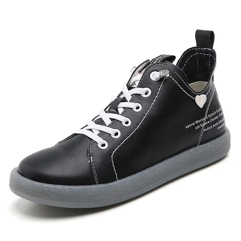 2023 New Women Genuine Leather Sneakers Spring High-top Casual Shoes Autumn First Layer Cowhide Ladies High Top Vulcanized Shoes Black