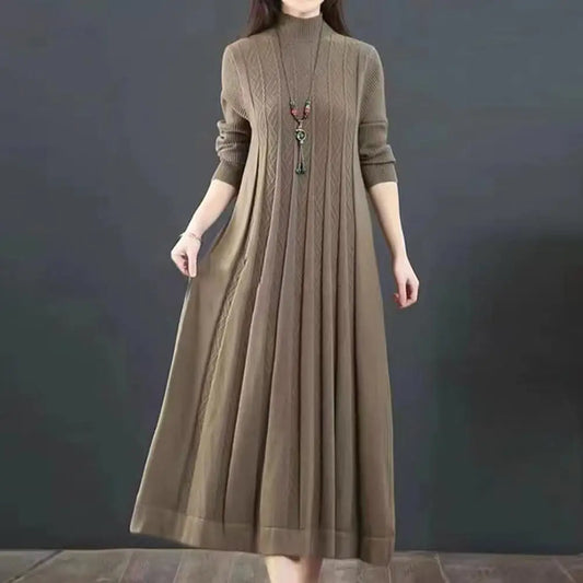 2024 New Autumn Winter Large Size Covering Belly Dress Middle Aged Elderly Mother Retro Long Knitted Sweater Dresses Vestidos