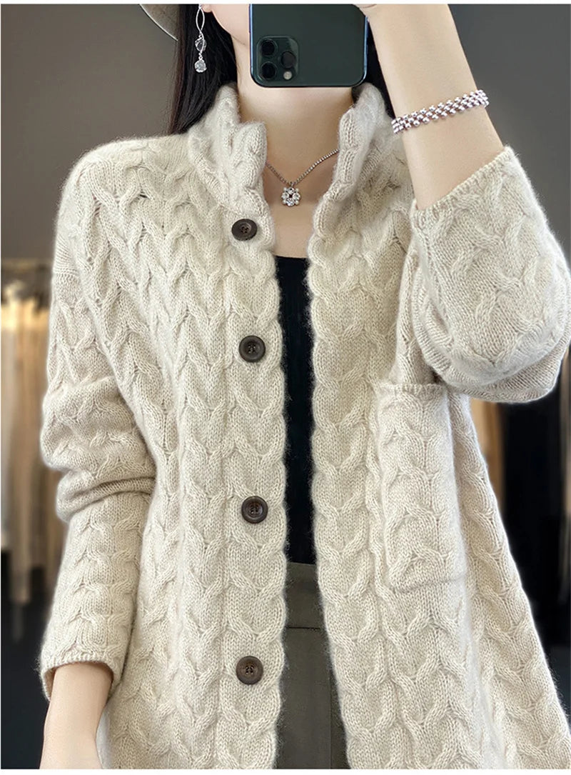 2024 Autumn Winter New Korean Cardigan Long Sleeve Jacket Women Loose Casual Thicken Knitted Sweater Coat Female Tops Ladies