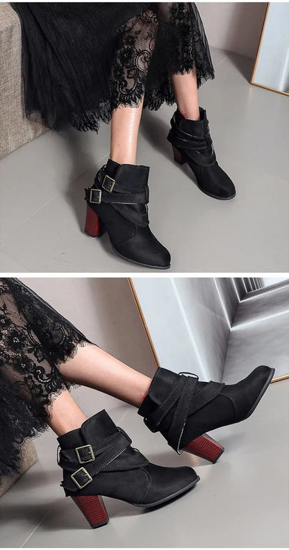 Maogu Buckle Casual Ladies Shoes Female Chelsea Short Boot Chunky Heel Autumn Footwear 2024 Vintage Women High Heels Ankle Boots