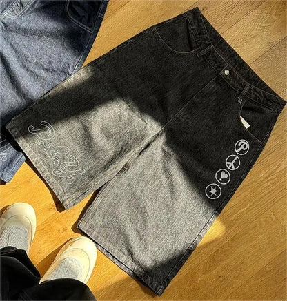 Y2k Hip Hop Vintage Loose Jorts Harajuku Streetwear Summer Punk Rock Letter Embroidery Fashion Denim Shorts Men Clothing 3