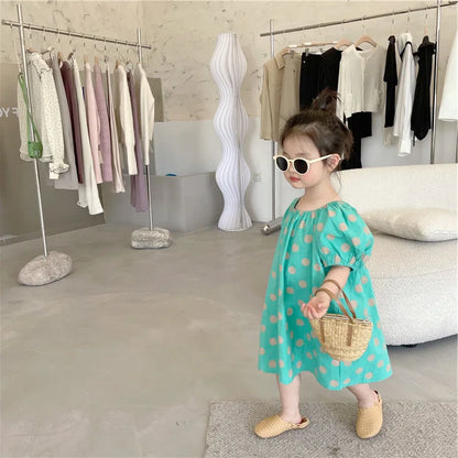 Girls Summer Girls' Backless Dress Outer Wear Children Clothing Cute Polka Dot Baby Kids Clothes Holiday Beach Dress