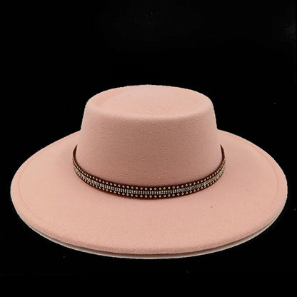 Pink fedora hat 8cm concave convex top women's jazz hat men's classic flat top fedora hat classic шляпа женская